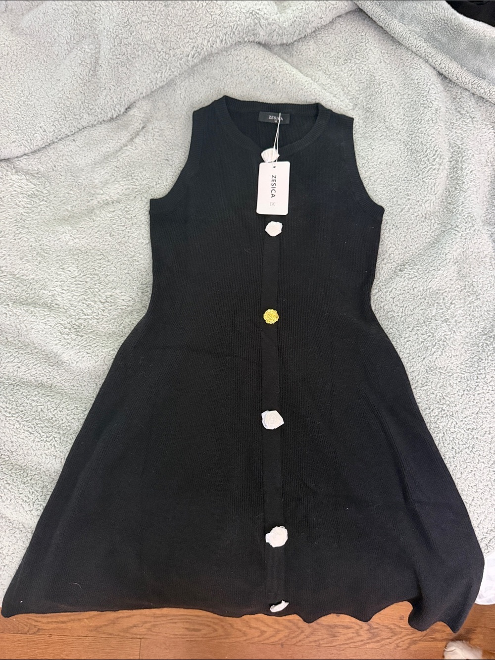 Zesica Black Sleeveless Knit Girls Dress with Decorative Buttons